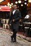 Men's Black Regular Fit Cashmere Coat with Flap Pocket Detail - 4