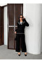 Women's Black Bow Detailed Corded Fabric Piece Stylish Knitwear Set - 3