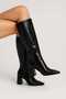 Women's Black Rustic Patent Pointed-Toe Mid-Heeled Boot UN001-0132