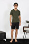 Men's Combed Cotton Khaki 3-Piece Pajama Set - 3