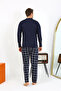 Men's Long Sleeve Combed Cotton Navy Blue Pajama Set - 8