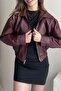 Premium Ibiza Oversize Bomber Leather Jacket Burgundy - 5