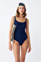 Women's Navy Blue Metal Accessory Thin Strap One Piece Swimsuit - 2