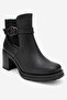 Hei̇le Black Leather Buckle Women's Thick Heeled Boots - 3