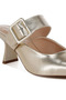 Women Large Buckle Kitten Heel Mules in Gold - 5