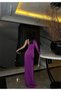 One-Sleeve Detail Sandy Fabric Dress 583372 LIGHT PURPLE - 2
