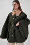 Women's Khaki Fur Collar Buttoned Belted Cashmere Poncho Hzl25W-Bd191651 - 3