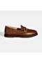 Women's Tan Leather Loafer with Metal Buckle Accessories - 2