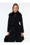 Faux Fur Collar Coat with Cashmere Belt Long Sleeves