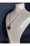 Silver Color Green Stone Heart Model Ball Chain Steel Necklace - 4