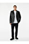 Double-Breasted Faux Leather Biker Jacket with Lapel Pocket Detail and Long Sleeves - 2