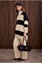 Striped V-Neck Sweater Bone-Black - 3