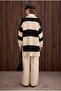 Striped V-Neck Sweater Bone-Black - 4