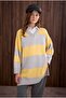 Striped V-Neck Sweater Light Gray-Soft Yellow