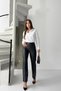 High Waist Women's Leather Ribbed Wide Leg Pants - Black - 3