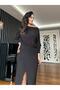 Black Bat Sleeve Flowy Stylish Dress - 3