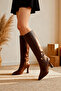 Women's Boots with Side Zipper, Heels, Gold Belt Detail