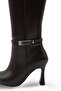 Women's Boots with Side Zipper, Heels, Gold Belt Detail - 4