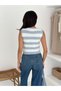 Crew Neck Striped Knit Blouse - 5