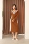 Round V-Neck Long Sleeve Jacquard Paneled Striped Stripe Midi Length Below Knee Winter Knitwear Dress - 5