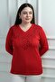 Women's V-Neck Front Glitter Detailed Plus Size Knitwear Blouse - 2