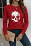 Women's Long Sleeve Crew Neck Skull Print Viscose Blouse - 3