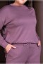 Women's Plus Size Lilac, Crew Neck, Stone Embroidered, Pocketed Tracksuit Set 65N39248