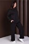 Women's Plus Size Black, Crew Neck, Stone Embroidered, Pocketed Tracksuit Set 65N39248 - 5