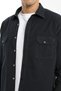 Long Sleeve Snap Fastener Double-Cap Sleeves Cotton Lycra Navy Blue Men's Shirt - 3