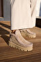 Munny Women's Cream Beige Suede Ultramini Boots with Leather Strap - 7