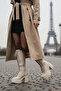 Women's Cream Below-Knee Lace-Up Thick Heeled Zippered Boots - 5