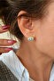 Blue Eye Design Earrings with Eyelashes – Evil Eye Hoop Earrings with Zircon Stones (Pair) - 3