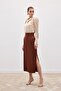 Satin Skirt with Pleated Detail - Brown - 2