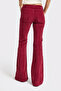 Women's Burgundy 26w5-35 Flared Fit Slim-Ribbed Velvet Fabric Trousers - 3