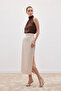 Satin Skirt with Pleated Detail - Beige - 5