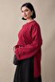Oversized Claret Red Sweatshirt with Folded Sleeves - 3
