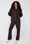 Gold Zipper Detailed Zr Model Modal Fabric Tracksuit Set with Gathered Waist
