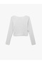 Long Sleeve V-Neck Shirred Viscose Crop Slim Fit Knitted Pajama Top - 4