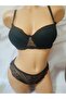 Black Lace Underwire Padded Bra and Lace Front Panties Set - 3
