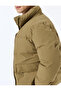 Long Sleeve Hooded Pocket Detailed Zippered Slim Fit Mock Neck Winter Puffer Coat - 5