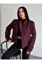 Women's Burgundy Suede Short Jacket with Buckle Collar and Button Details – Structured, Stylish Suede Jacket 7615 - 2