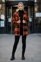 Italian Black-Orange Kimono Collar Long Sleeve Houndstooth Unlined Casual Cashmere Woven Jacket with Pockets 100 75 - 7
