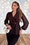 Women's Blouse with Metal Buttons Tulle Sleeves and Pleat Detail 033 - 6