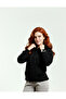 Women's Black Oversized Wide Fit Hooded Kangaroo Pocket Sweat 3 Thread Soft Puff Fabric - 5