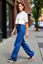 Women's Textured Wide Leg Jean Pants Functional Durable Quality Comfortable Aesthetic Modern