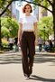 Women's Khaki High Waist Wide Leg Pleated Woven Pants Functional Durable Quality Stylish - 3