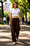 Women's Khaki Gabardine Barrel Cut High Waist Trousers Functional Durable Quality Modern - 2