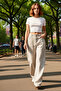 Women's Plaid Pattern Wide Leg Denim Pants Regular Waist Functional Durable Quality Stylish - 2