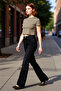 Women's Dark High Waist Flared Denim Trousers Functional Durable Quality Comfortable
