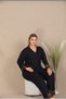 Plus Size Black Buttoned and Lace Detailed Long Sleeve Very Stylish Viscose Home Wear & Pajama Set - 3